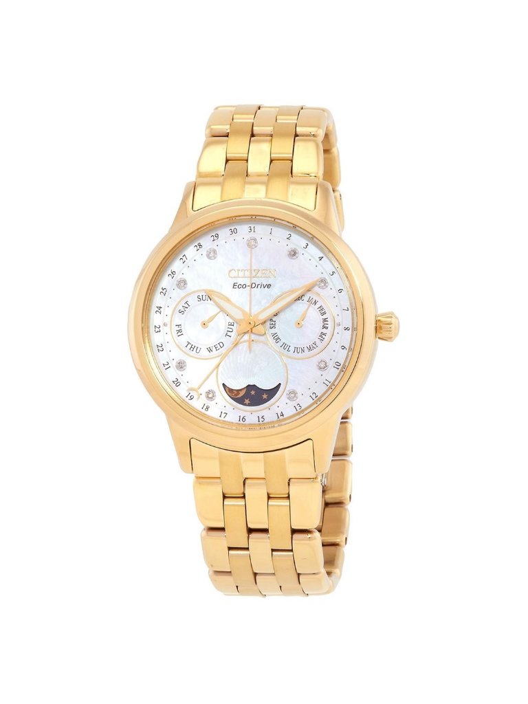 Nwt Citizen Calendrier Moon Phase Diamond White Mother Of Pearl Dial Ladies Watc